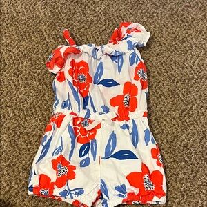 Charming Floral Kids Romper - Red and Blue